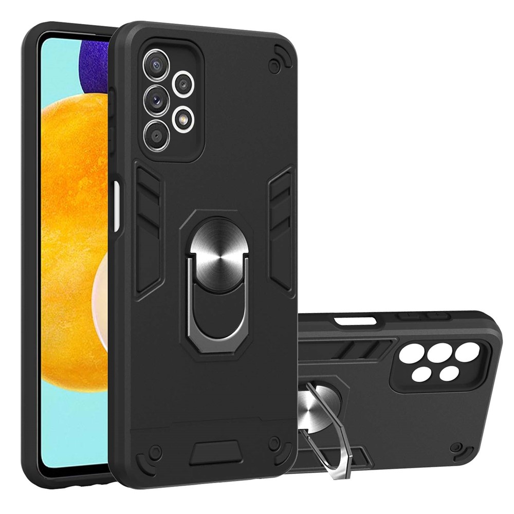 Hard PC + Soft TPU Phone Case Cover with Rotating Kickstand for Samsung Galaxy A52 5G/4G - Black-1