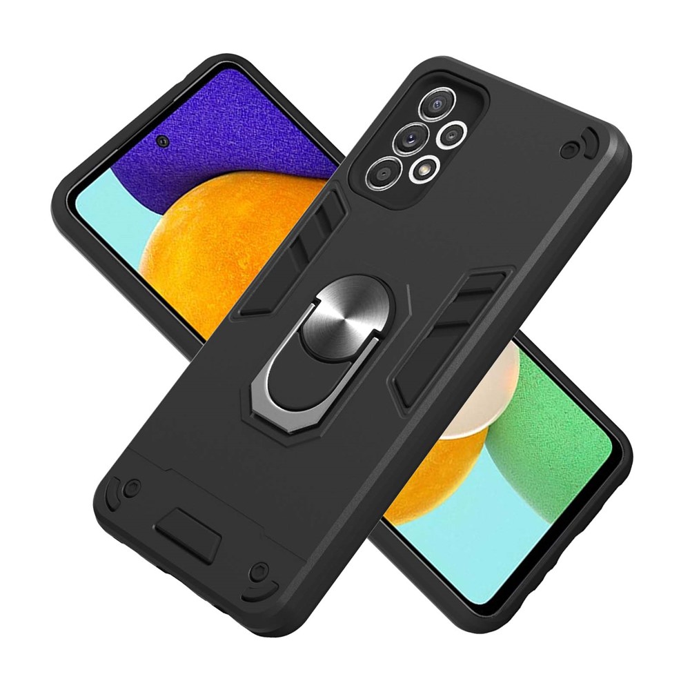 Hard PC + Soft TPU Phone Case Cover with Rotating Kickstand for Samsung Galaxy A52 5G/4G - Black-2