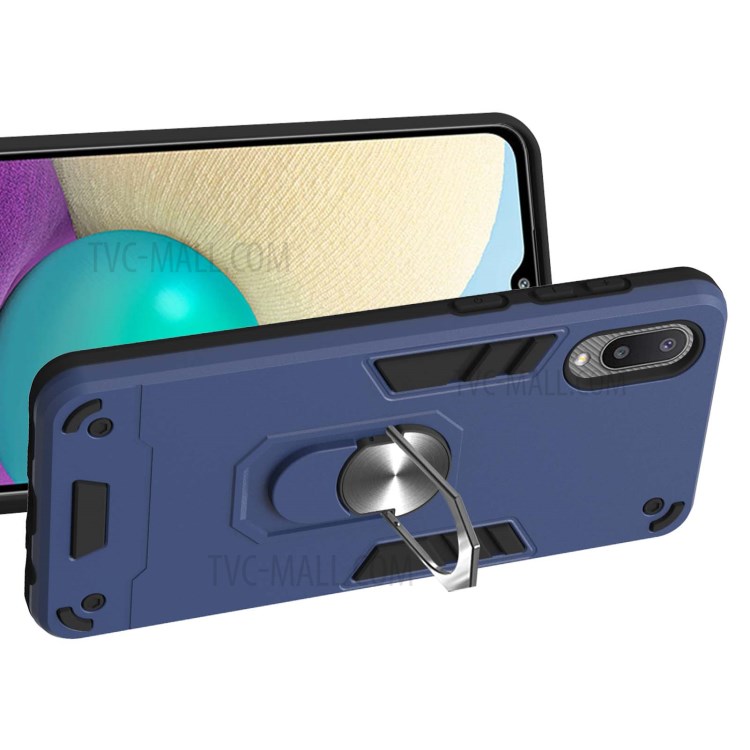 Detachable 2-in-1 Hard Plastic+TPU Phone Case Shell with Rotating Kickstand for Samsung Galaxy A02/M02 (EU Version) - Blue-8