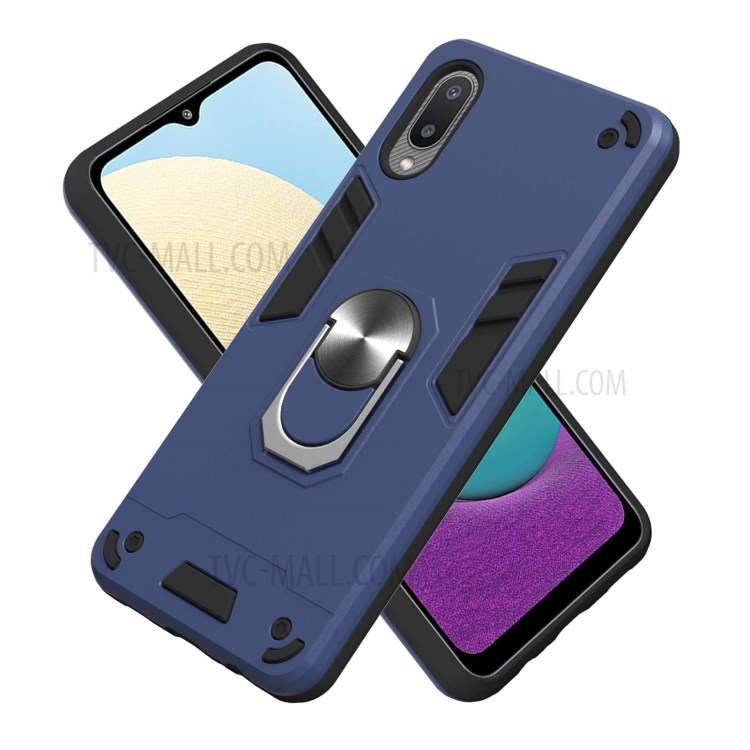 Detachable 2-in-1 Hard Plastic+TPU Phone Case Shell with Rotating Kickstand for Samsung Galaxy A02/M02 (EU Version) - Blue-9