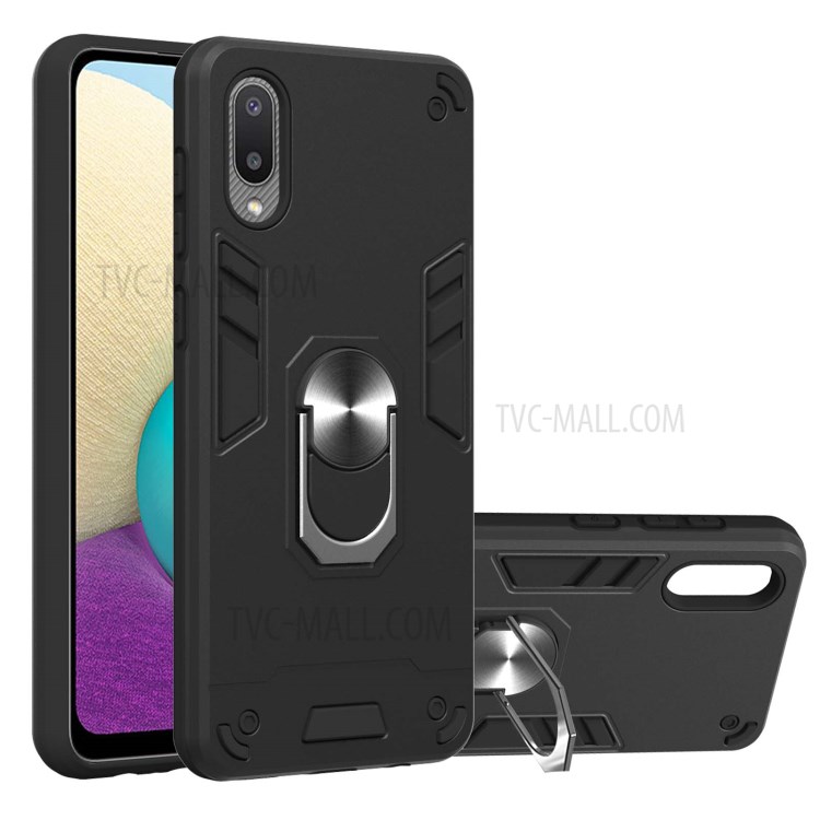 Detachable 2-in-1 Hard Plastic+TPU Phone Case Shell with Rotating Kickstand for Samsung Galaxy A02/M02 (EU Version) - Black-1