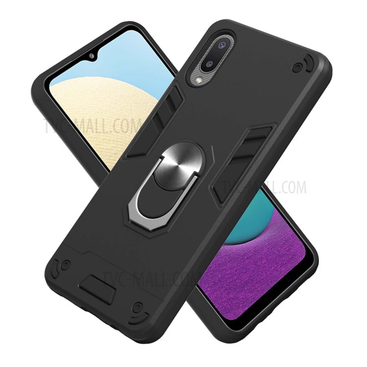 Detachable 2-in-1 Hard Plastic+TPU Phone Case Shell with Rotating Kickstand for Samsung Galaxy A02/M02 (EU Version) - Black-2