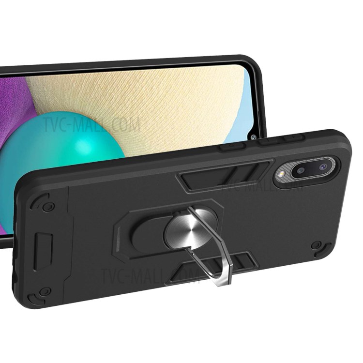 Detachable 2-in-1 Hard Plastic+TPU Phone Case Shell with Rotating Kickstand for Samsung Galaxy A02/M02 (EU Version) - Black-3