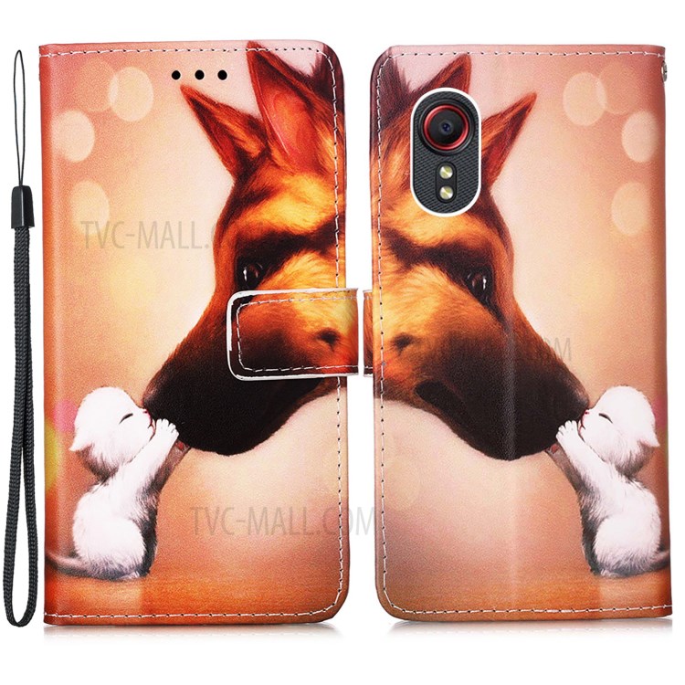 Leather Wallet Stand Pattern Printing Design Protector Case for Samsung Galaxy Xcover 5 - Dog Kiss-1