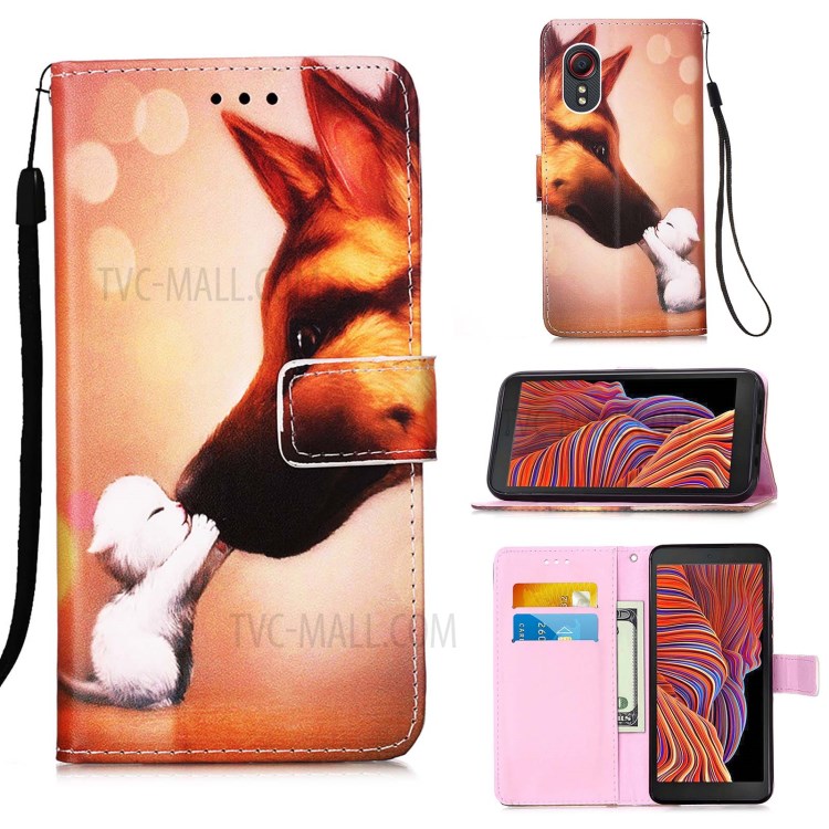 Leather Wallet Stand Pattern Printing Design Protector Case for Samsung Galaxy Xcover 5 - Dog Kiss-11
