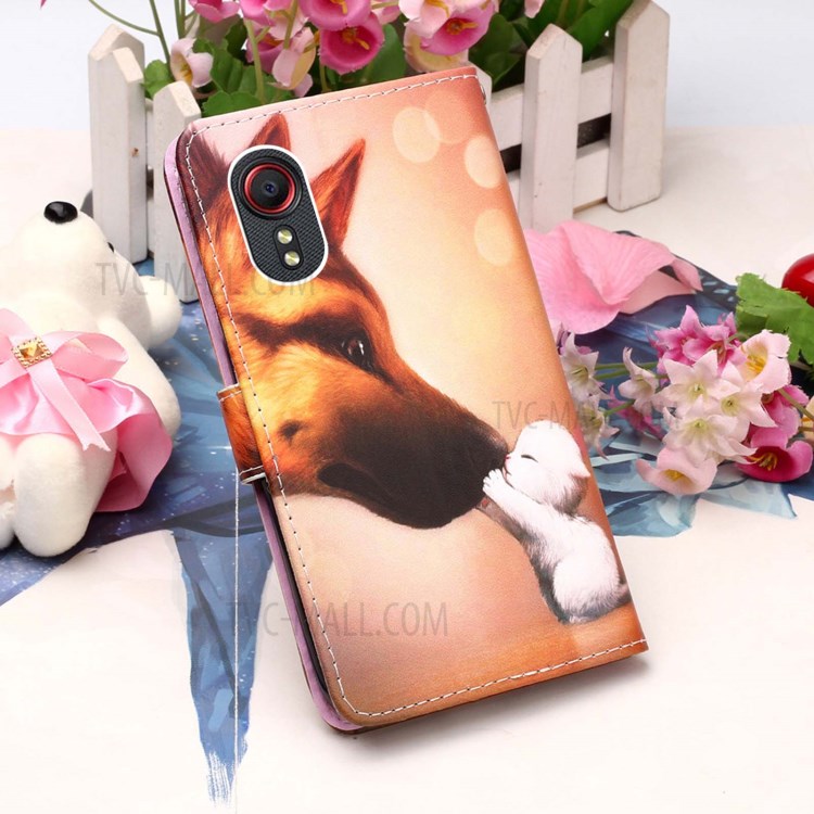 Leather Wallet Stand Pattern Printing Design Protector Case for Samsung Galaxy Xcover 5 - Dog Kiss-9