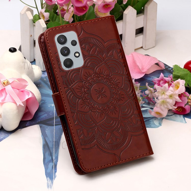 Imprinting Dream Catcher Pattern Design Wallet Leather Stand Case for Samsung Galaxy A32 4G (EU Version) - Brown-10