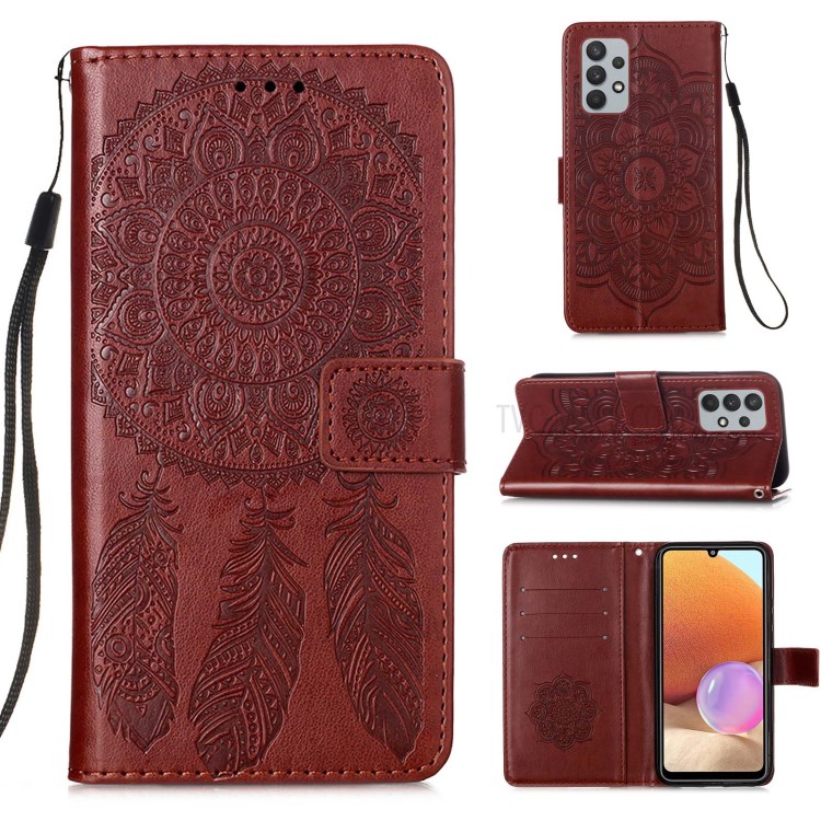 Imprinting Dream Catcher Pattern Design Wallet Leather Stand Case for Samsung Galaxy A32 4G (EU Version) - Brown-12