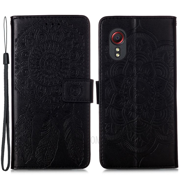 Imprinting Dream Catcher Pattern Design Magnetic Leather Stand Case for Samsung Galaxy Xcover 5 - Black-1