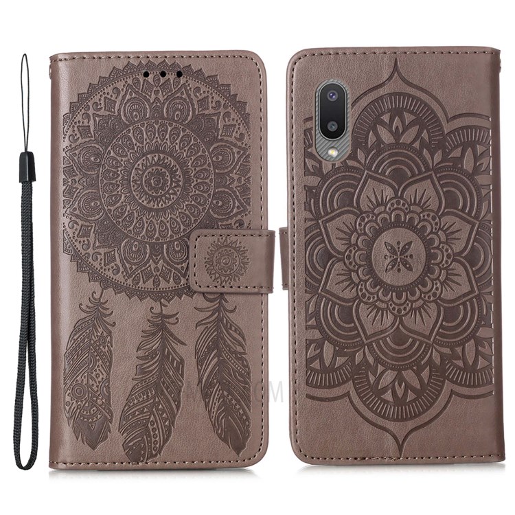 Imprinting Dream Catcher Pattern Design Wallet Leather Stand Case for Samsung Galaxy M02/A02 - Grey-1