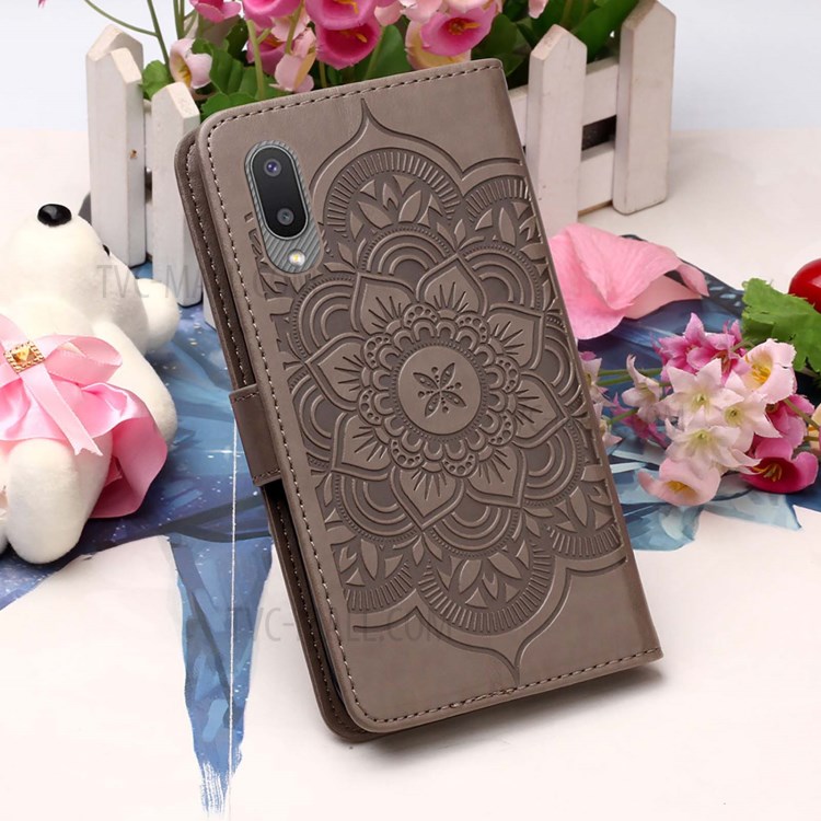Imprinting Dream Catcher Pattern Design Wallet Leather Stand Case for Samsung Galaxy M02/A02 - Grey-11
