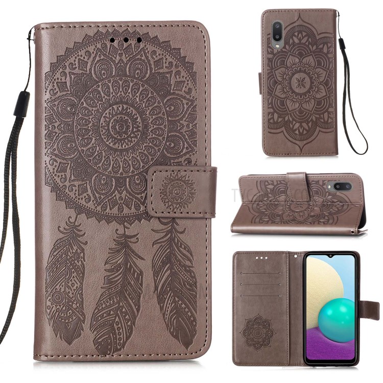 Imprinting Dream Catcher Pattern Design Wallet Leather Stand Case for Samsung Galaxy M02/A02 - Grey-2