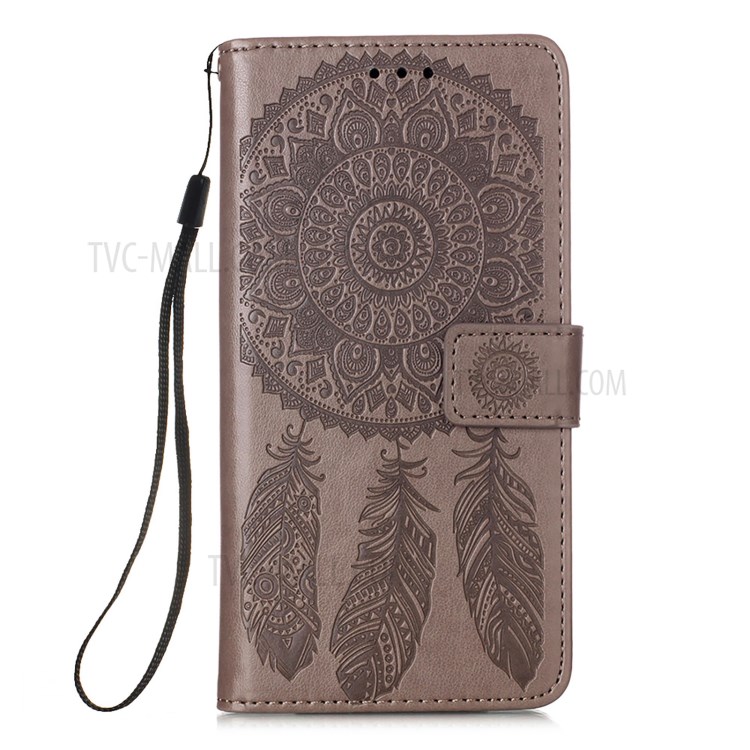 Imprinting Dream Catcher Pattern Design Wallet Leather Stand Case for Samsung Galaxy M02/A02 - Grey-3
