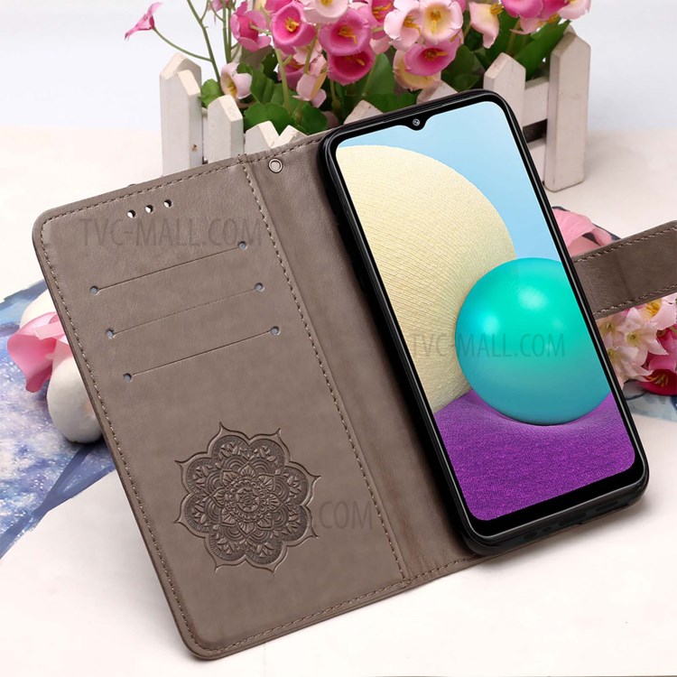 Imprinting Dream Catcher Pattern Design Wallet Leather Stand Case for Samsung Galaxy M02/A02 - Grey-9