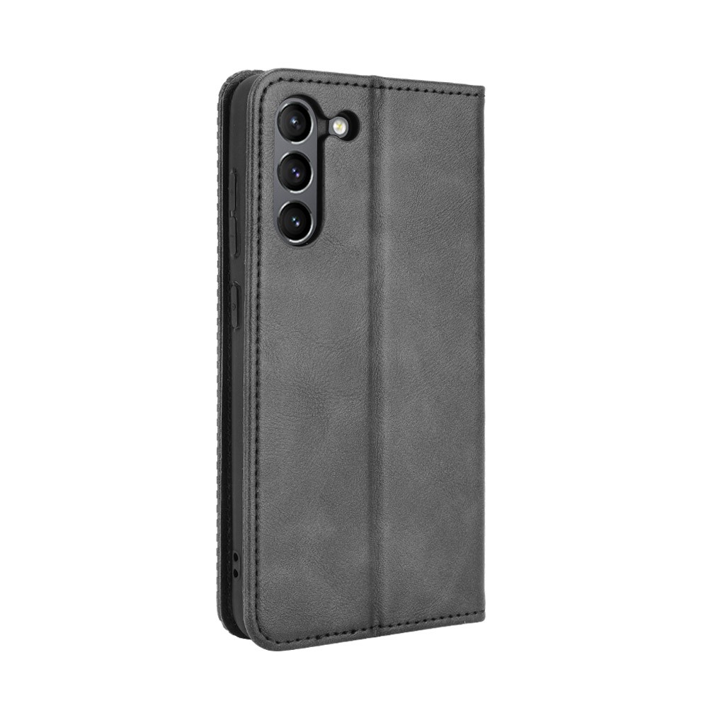 Magnetic Clasp Vintage Style TPU + Leather Phone Case Wallet Stand for Samsung Galaxy S21 FE - Black-4