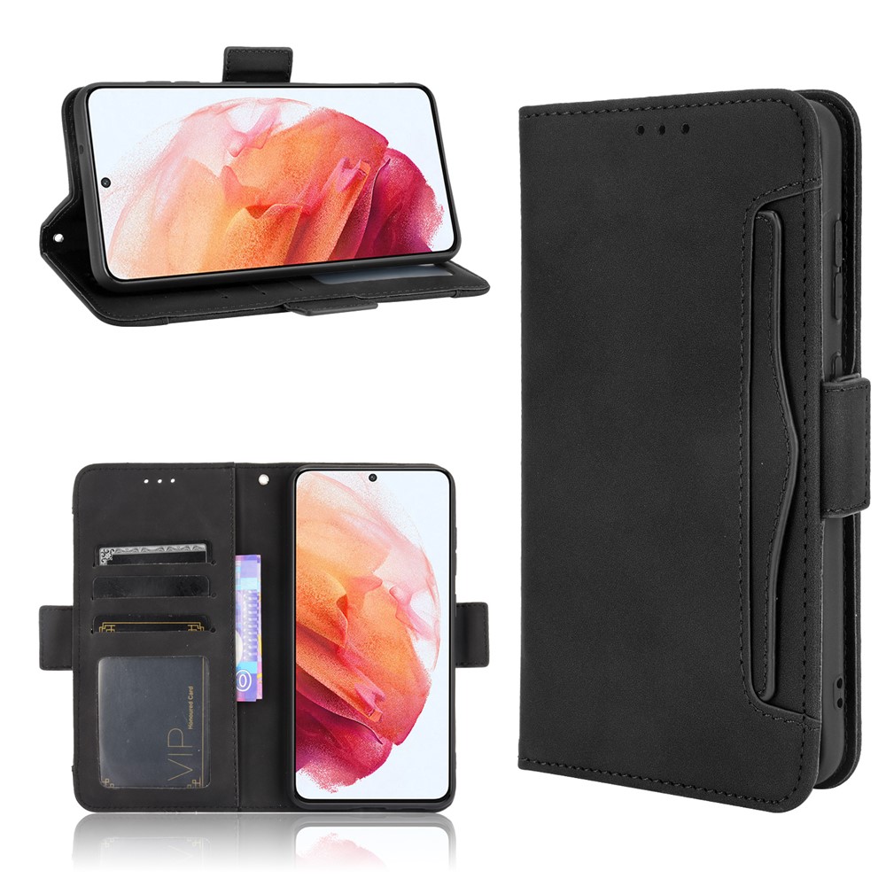Multiple Card Slots Design Leather Phone Case Cover Wallet Stand for Samsung Galaxy S21 FE - Black-9