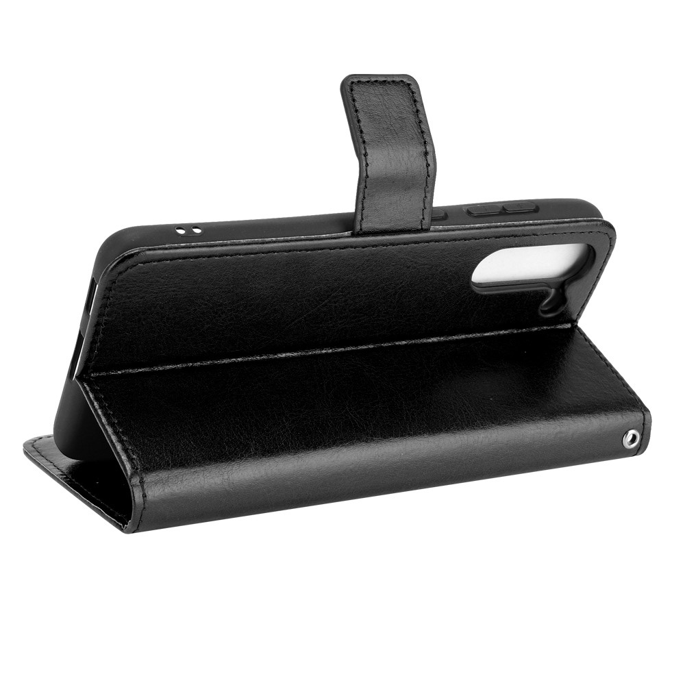 Crazy Horse Skin with Wallet Stand Leather Shell with Strap for Samsung Galaxy S21 FE - Black-6