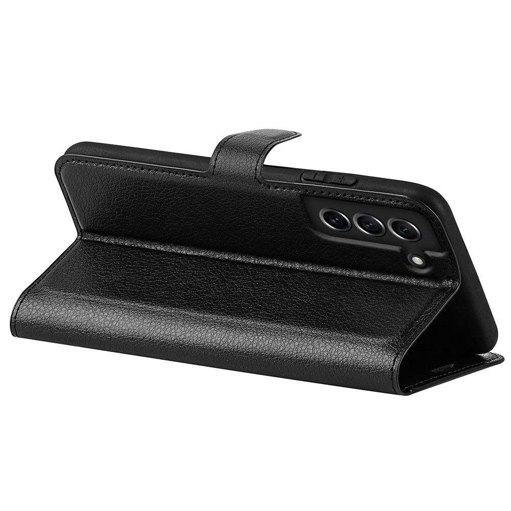 Wallet Design Litchi Texture Leather Phone Case Folio Flip Cover with Stand for Samsung Galaxy S21 FE - Black-4