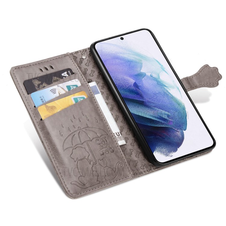 Imprinting Cat Dog Pattern Design Magnetic Leather Stand Case for Samsung Galaxy S21+ 5G - Grey-4