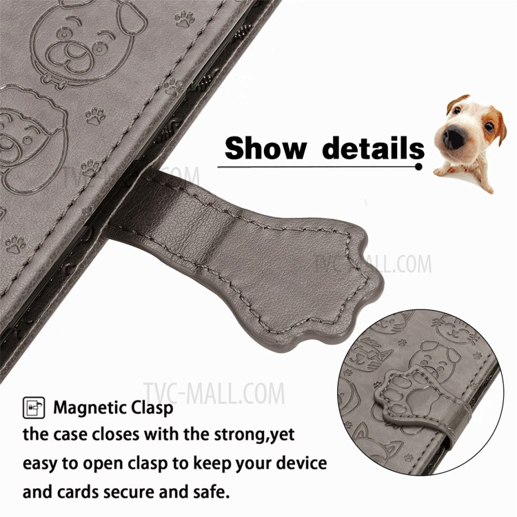 Imprinting Cat Dog Pattern Design Magnetic Leather Stand Case for Samsung Galaxy S21+ 5G - Grey-5