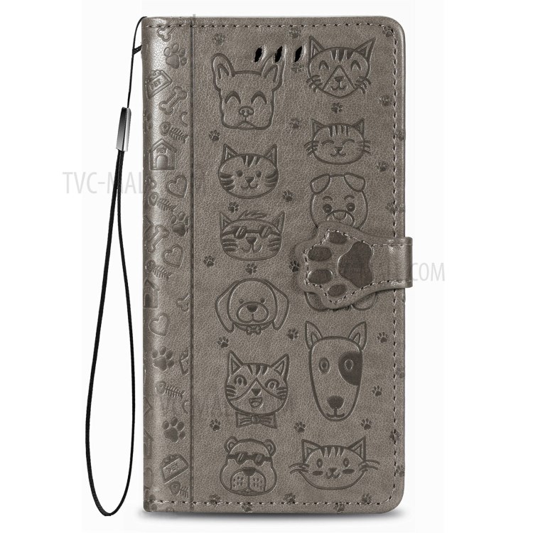 Imprinting Cat Dog Pattern Design Magnetic Leather Stand Case for Samsung Galaxy S21 Ultra 5G - Grey-10