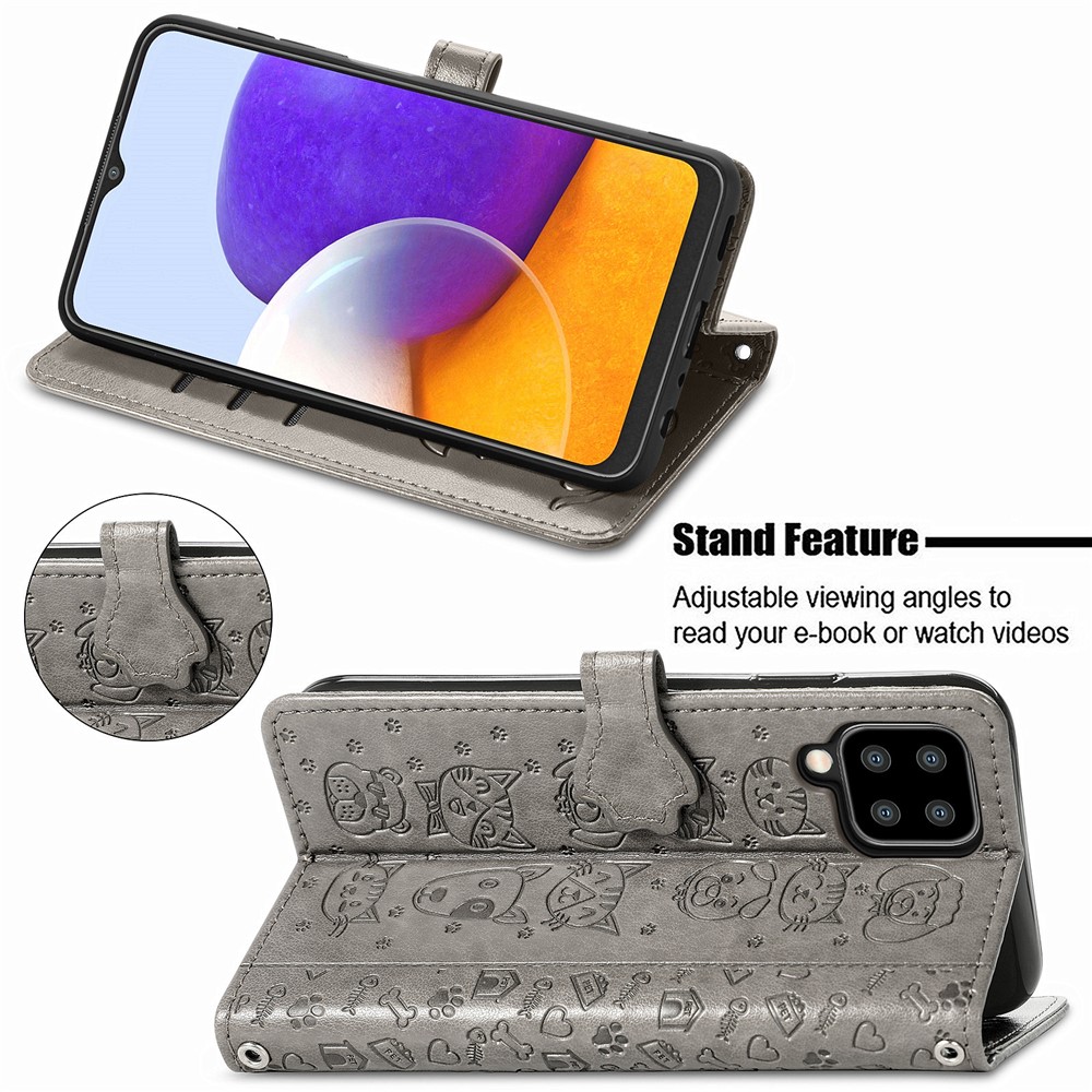 Imprinting Cat Dog Pattern Design Magnetic Leather Stand Case for Samsung Galaxy A22 4G (EU Version) - Grey-3