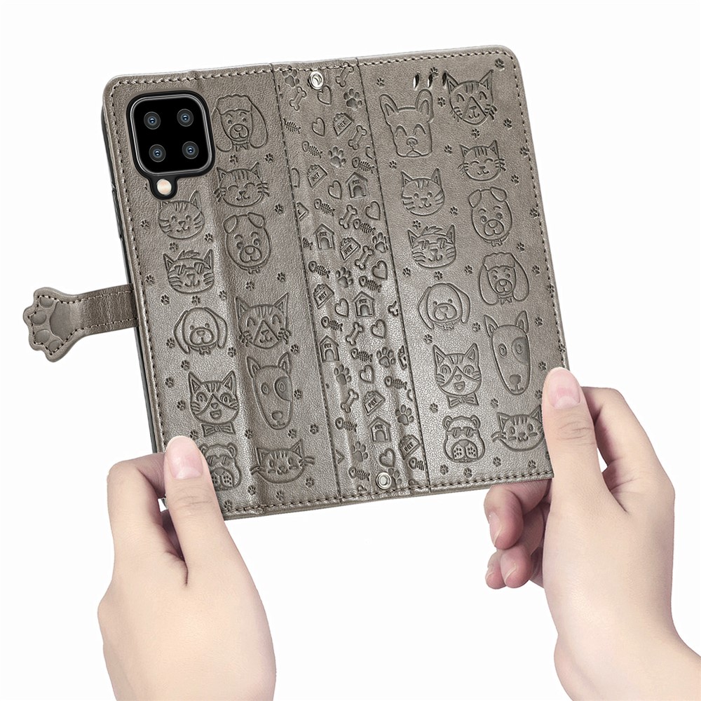Imprinting Cat Dog Pattern Design Magnetic Leather Stand Case for Samsung Galaxy A22 4G (EU Version) - Grey-9