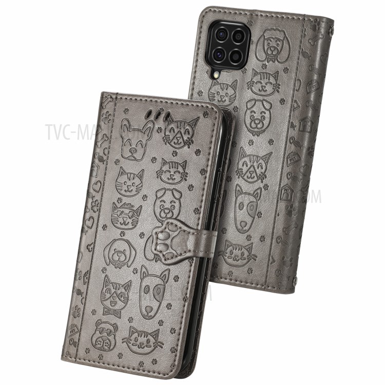 Imprinting Cat Dog Pattern Design Magnetic Leather Stand Case for Samsung Galaxy F62/M62 - Grey-7