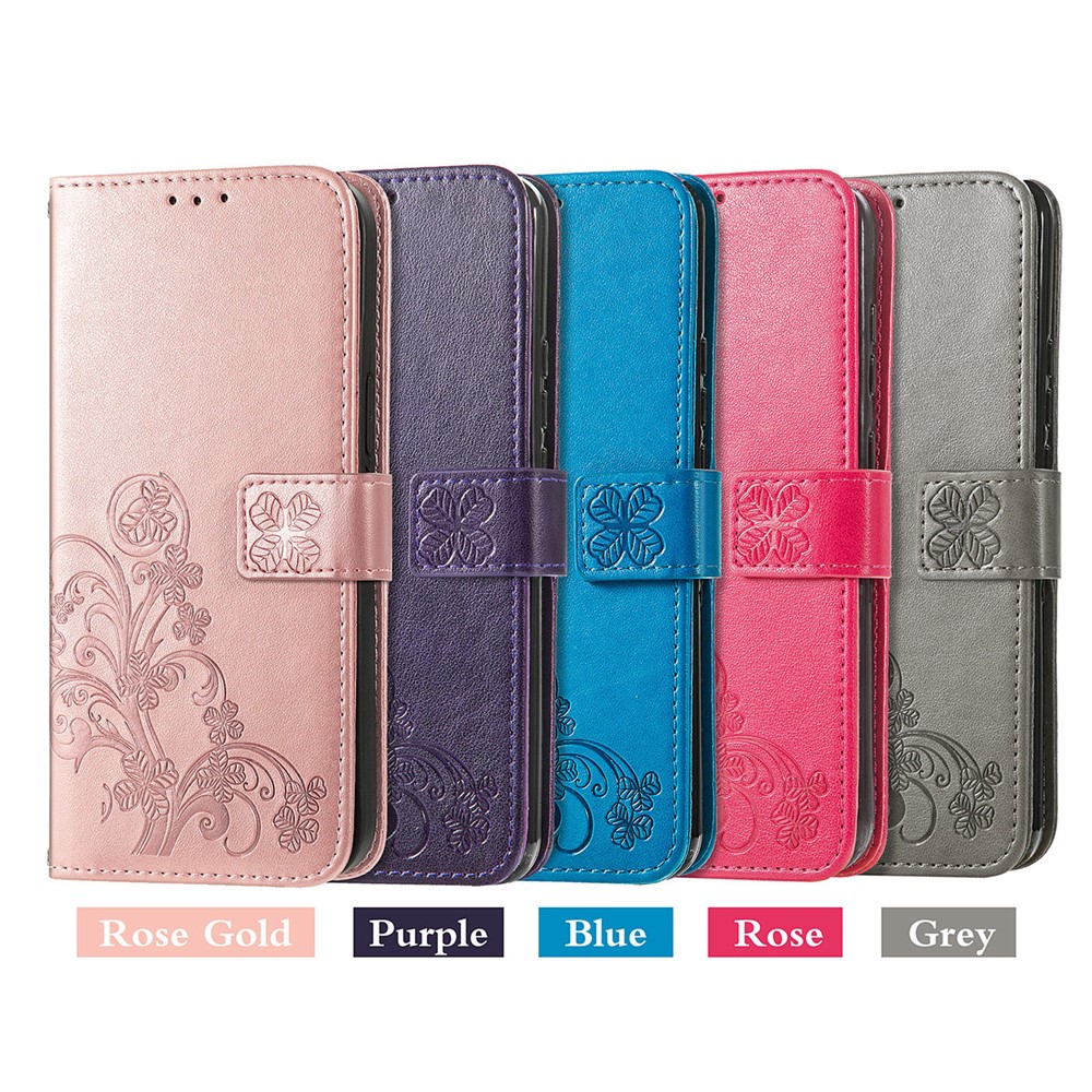 Clover Pattern Imprinting Full Protection Leather Case with Wallet Stand Design for Samsung Galaxy A22 4G (EU Version) - Grey-14