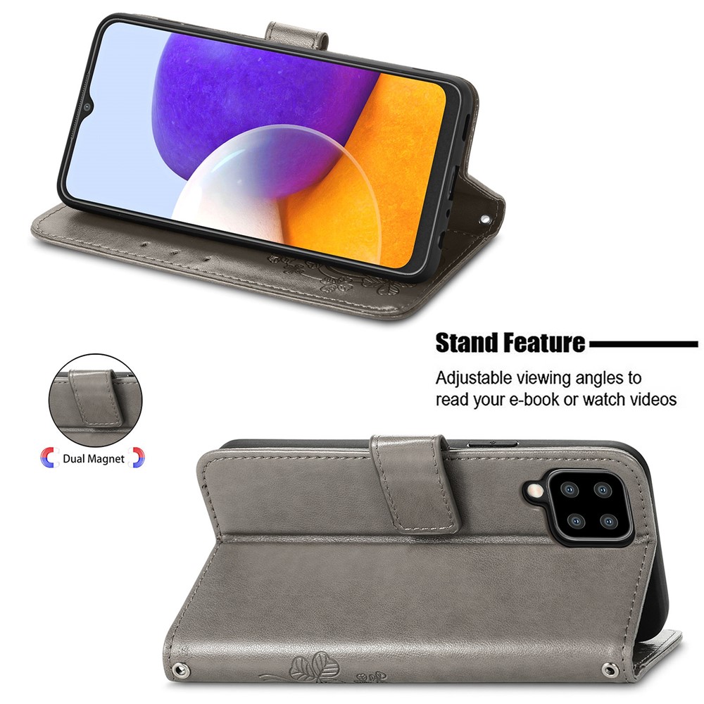 Clover Pattern Imprinting Full Protection Leather Case with Wallet Stand Design for Samsung Galaxy A22 4G (EU Version) - Grey-2