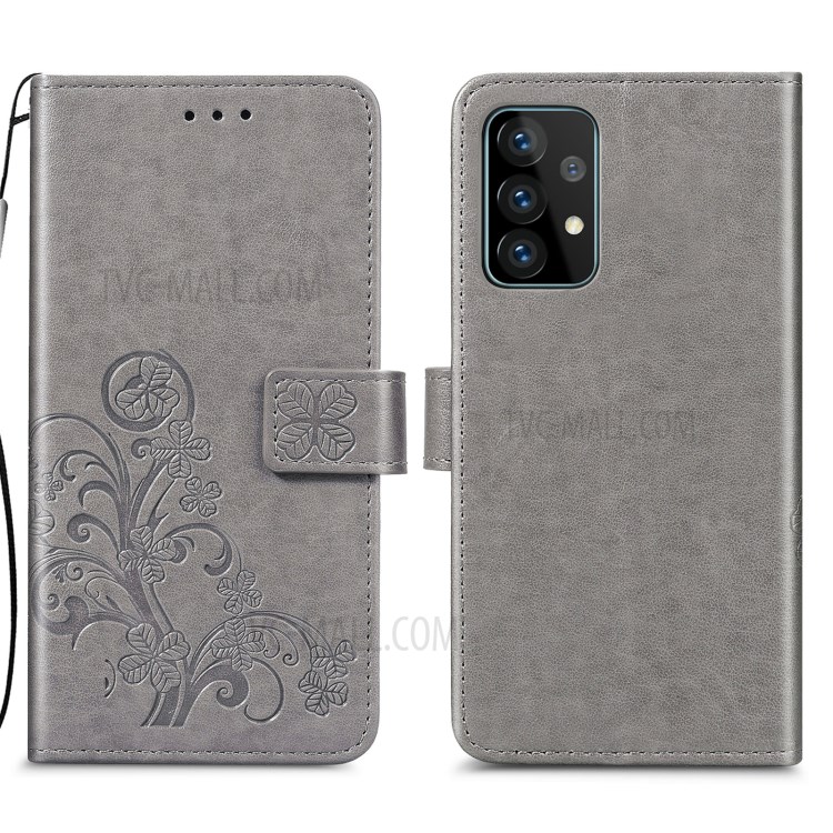 Full Protection Clover Pattern Imprinting Leather Case with Wallet Stand Design for Samsung Galaxy A72 4G/5G - Grey-1
