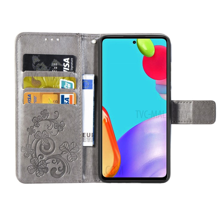 Full Protection Clover Pattern Imprinting Leather Case with Wallet Stand Design for Samsung Galaxy A72 4G/5G - Grey-12