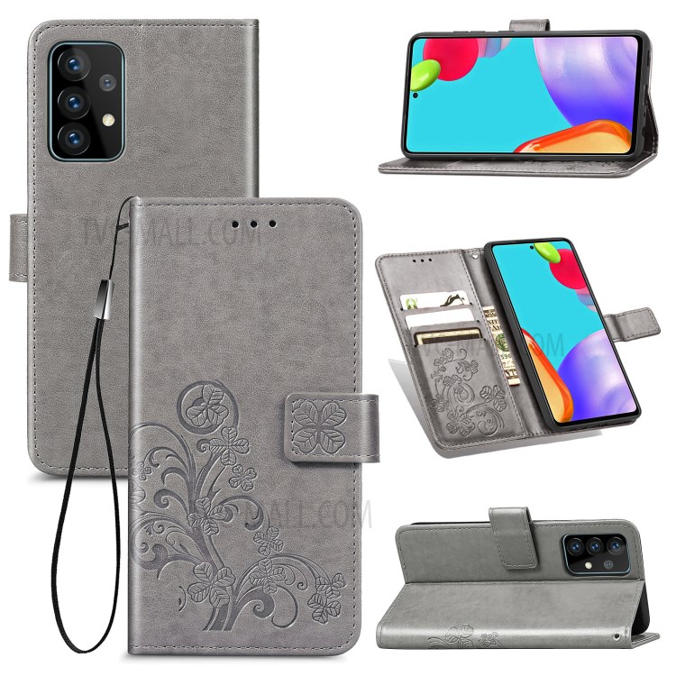 Full Protection Clover Pattern Imprinting Leather Case with Wallet Stand Design for Samsung Galaxy A72 4G/5G - Grey-14