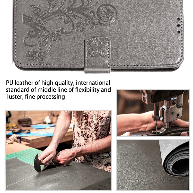 Full Protection Clover Pattern Imprinting Leather Case with Wallet Stand Design for Samsung Galaxy A72 4G/5G - Grey-3