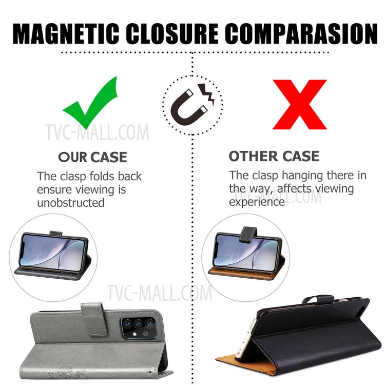 Full Protection Clover Pattern Imprinting Leather Case with Wallet Stand Design for Samsung Galaxy A72 4G/5G - Grey-4