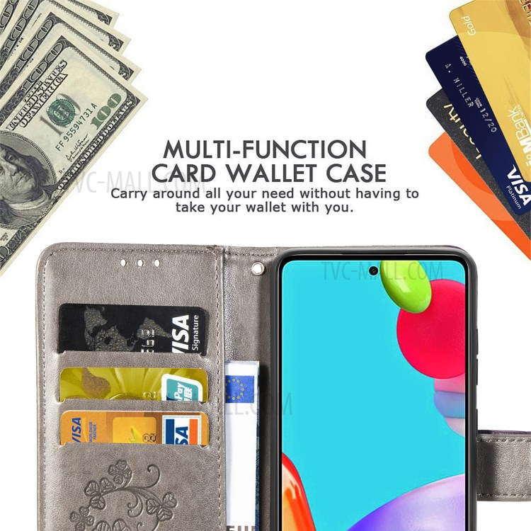 Full Protection Clover Pattern Imprinting Leather Case with Wallet Stand Design for Samsung Galaxy A72 4G/5G - Grey-5