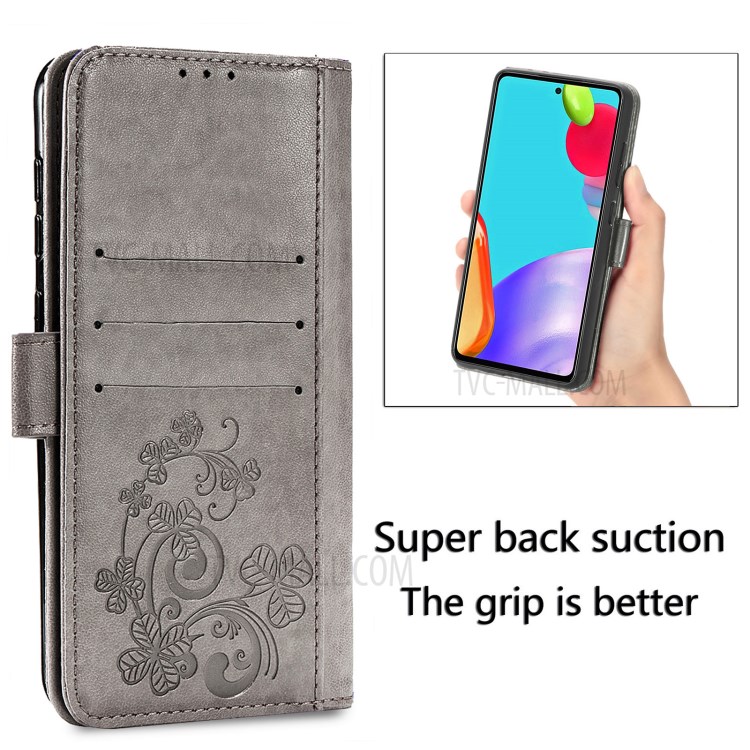 Full Protection Clover Pattern Imprinting Leather Case with Wallet Stand Design for Samsung Galaxy A72 4G/5G - Grey-6