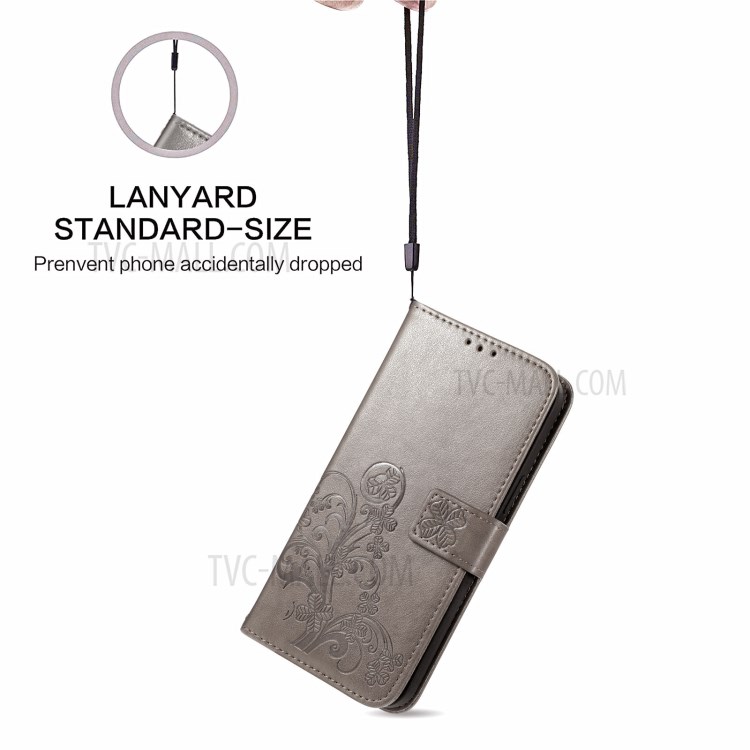 Wallet Design Clover Pattern Imprinting Leather Case with Stand for Samsung Galaxy F62/M62 - Grey-8