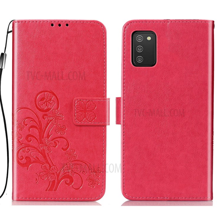 Clover Pattern Imprinting Leather Case with Wallet Stand Design for Samsung Galaxy A02s (164.2x75.9x9.1mm) (EU Version) - Red-1
