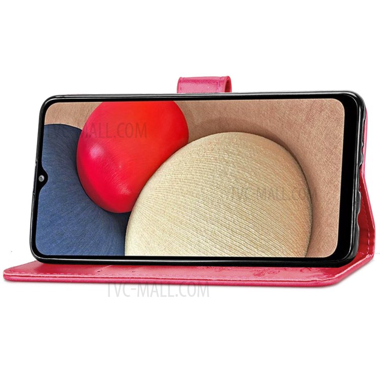 Clover Pattern Imprinting Leather Case with Wallet Stand Design for Samsung Galaxy A02s (164.2x75.9x9.1mm) (EU Version) - Red-13