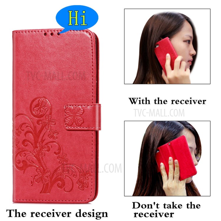 Clover Pattern Imprinting Leather Case with Wallet Stand Design for Samsung Galaxy A02s (164.2x75.9x9.1mm) (EU Version) - Red-2