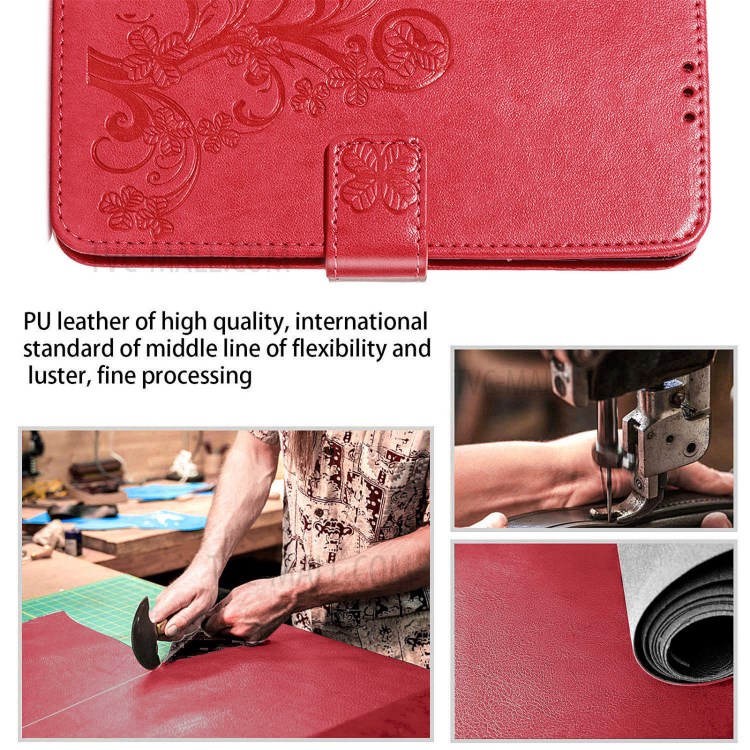 Clover Pattern Imprinting Leather Case with Wallet Stand Design for Samsung Galaxy A02s (164.2x75.9x9.1mm) (EU Version) - Red-3