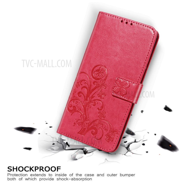 Clover Pattern Imprinting Leather Case with Wallet Stand Design for Samsung Galaxy A02s (164.2x75.9x9.1mm) (EU Version) - Red-9