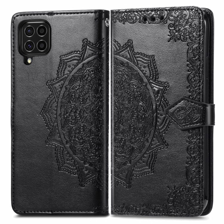 Mandala Flower Embossment PU Leather Full Protection Case with Wallet Stand Design for Samsung Galaxy F62/M62 - Black-1