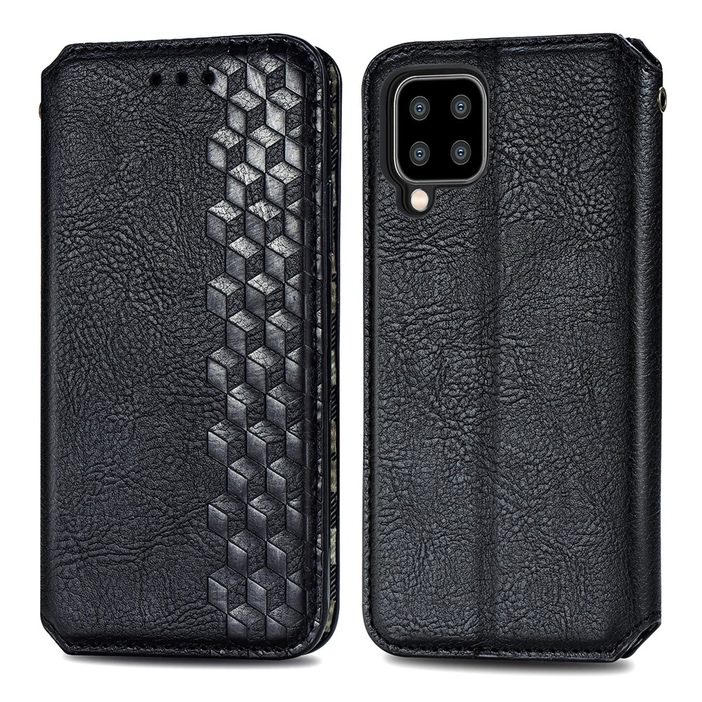 Auto-Absorbed Rhombus Imprinting Leather Phone Cover Case for Samsung Galaxy A22 4G (EU Version) - Black-1