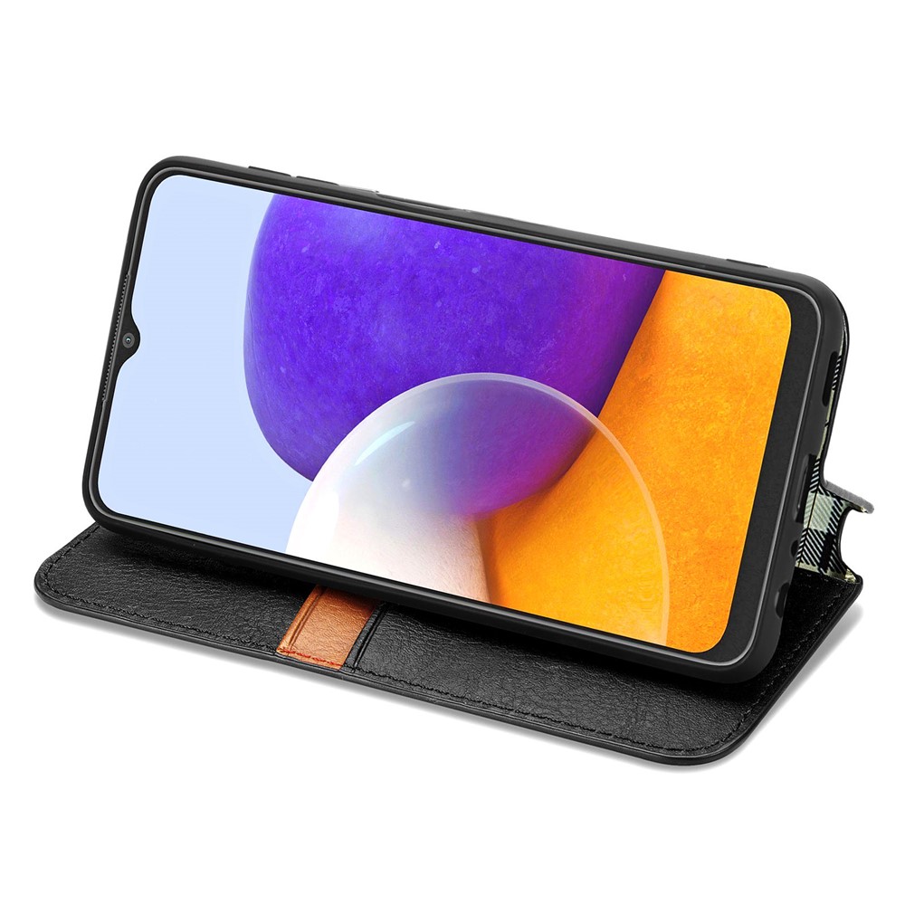 Auto-Absorbed Rhombus Imprinting Leather Phone Cover Case for Samsung Galaxy A22 4G (EU Version) - Black-12