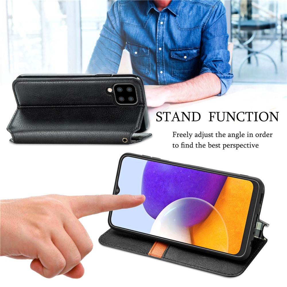 Auto-Absorbed Rhombus Imprinting Leather Phone Cover Case for Samsung Galaxy A22 4G (EU Version) - Black-3