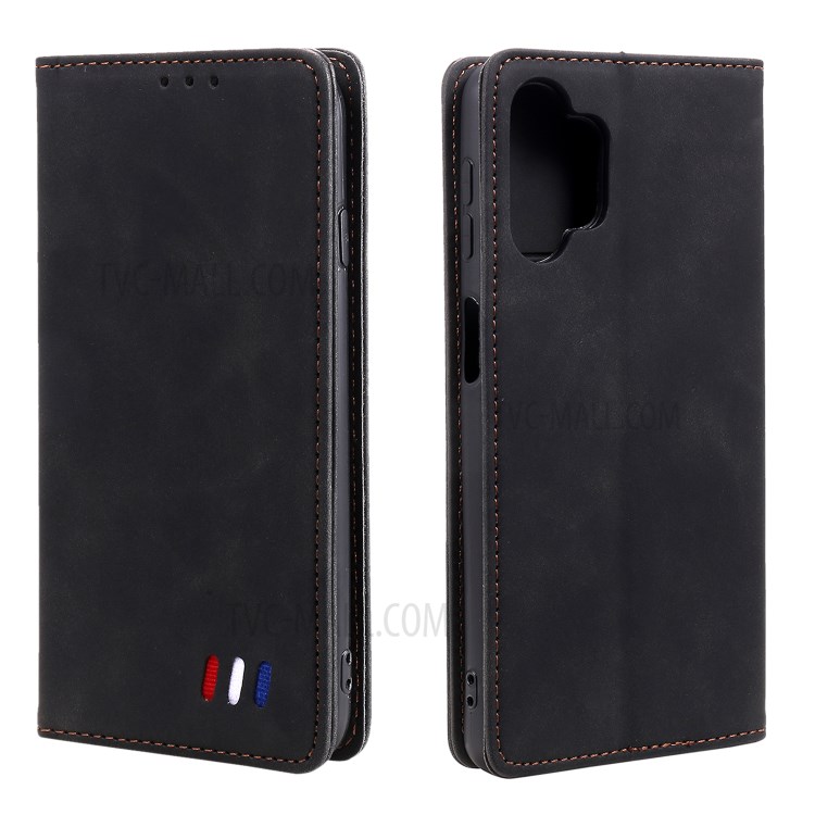 Tri-colored Ornament Decor Wallet Design Phone Cover Case for Samsung Galaxy A32 5G - Black-1