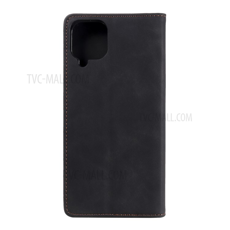 Tri-color Decor Leather Magnetic Auto-absorbed Skin-touch Feeling Phone Wallet Shell Case for Samsung Galaxy A12 - Black-3