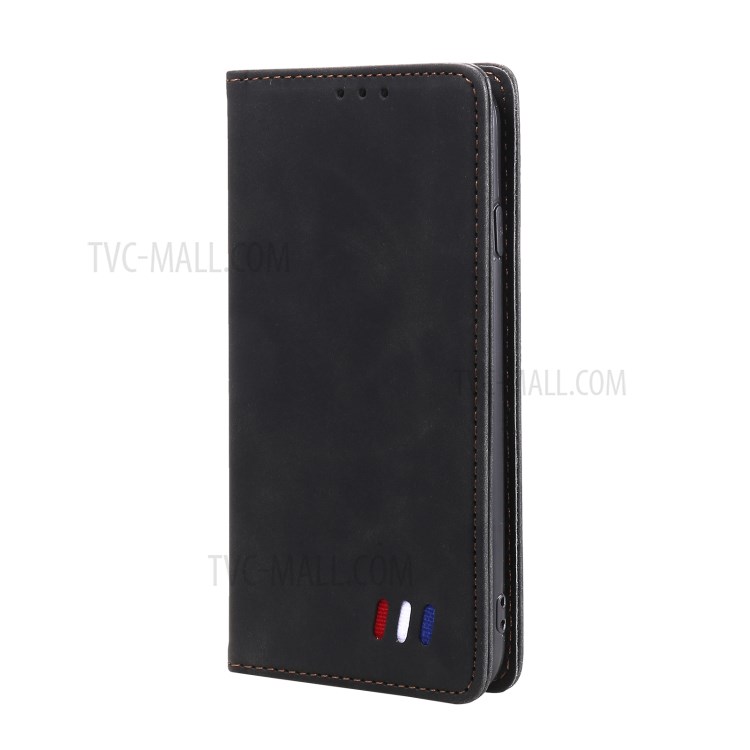 Tri-color Decor Wallet Stand Leather Case Skin-touch Feeling Protective Phone Cover Shell for Samsung Galaxy A32 4G (EU Version) - Black-6